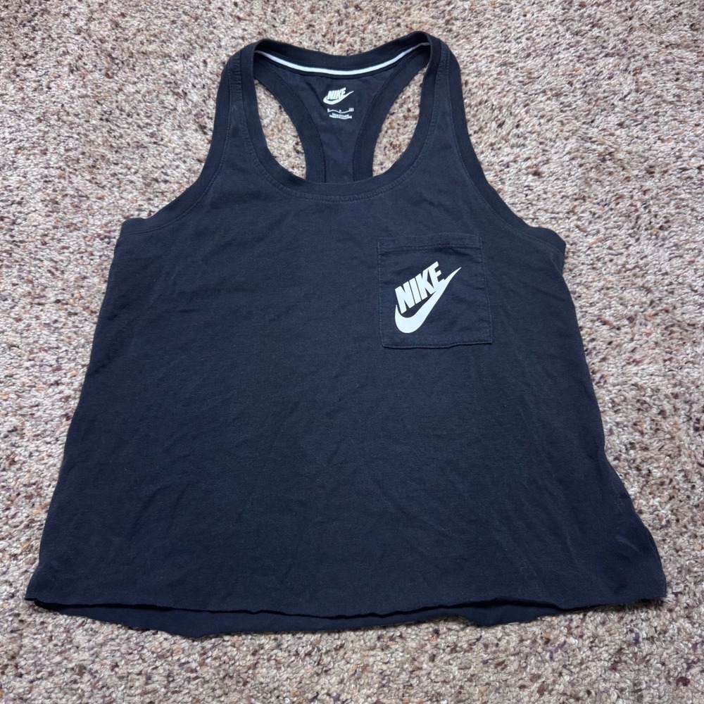 Nike Women Black Racerback Tank Top Pocket Logo‎ Casual Athletic Size S